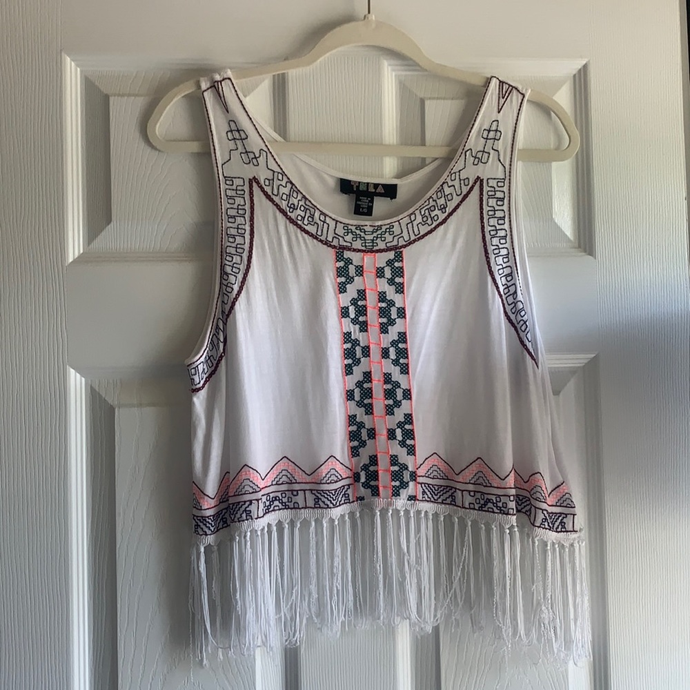 Urban Outfitters Embroidered Fringe Crop Top